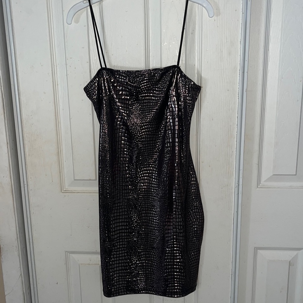 Metallic Crocodile Print Mini Dress